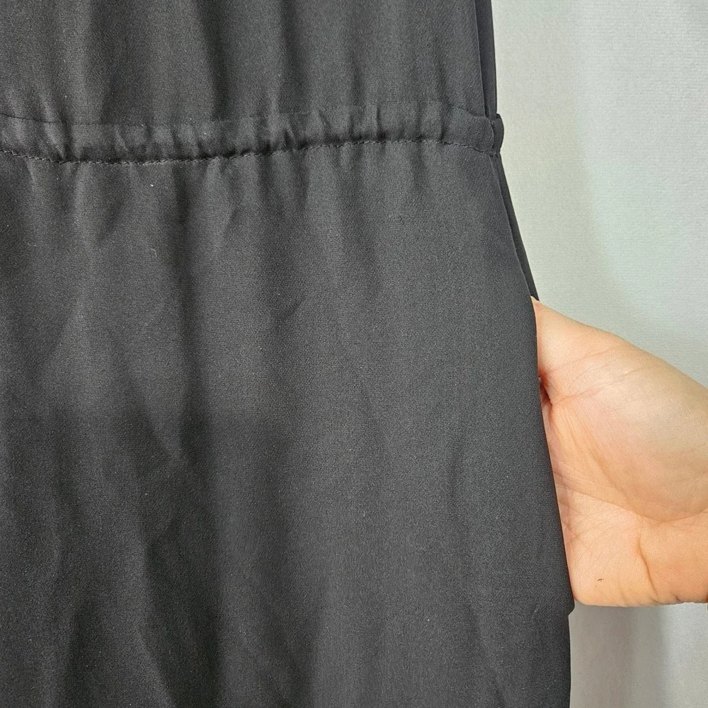 Vince Maxi Dress S Black 100% Silk Sleeveless V-Neck Drawstring Waist Minimalist